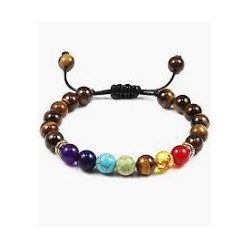 PULSEIRA SETE CHAKRAS C/OLHO TIGRE