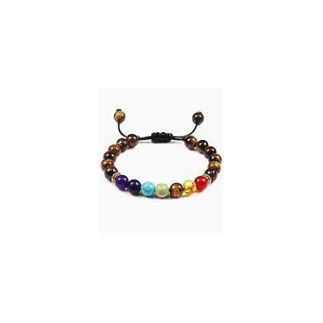 PULSEIRA SETE CHAKRAS C/OLHO TIGRE