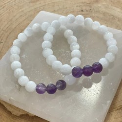 PULSEIRA SELENITE C/AMETISTA 8mm