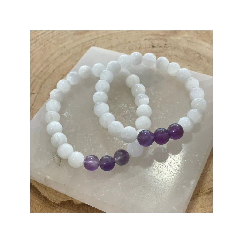 PULSEIRA SELENITE C/AMETISTA 8mm PULSEIRA SELENITE C/AMETISTA 8mm