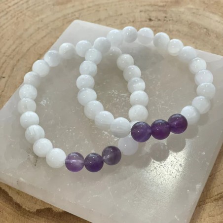 PULSEIRA SELENITE C/AMETISTA 8mm